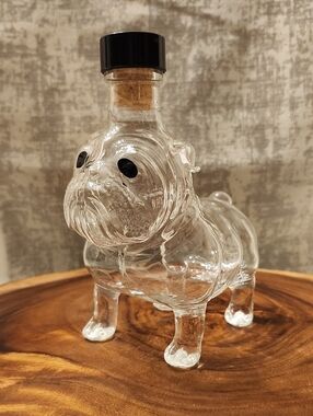 Clear Glass Bulldog Bottle with Black Cork Top